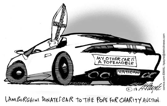 Henry Payne Cartoon Pope Lamborghini